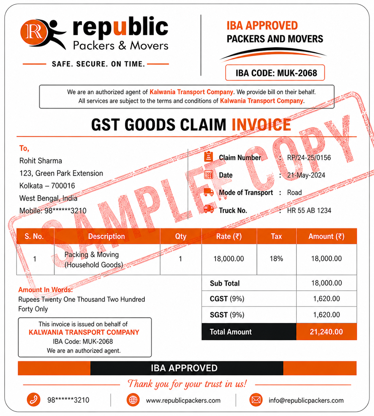 iba approved Packers and Movers in Valsad for sample copy image